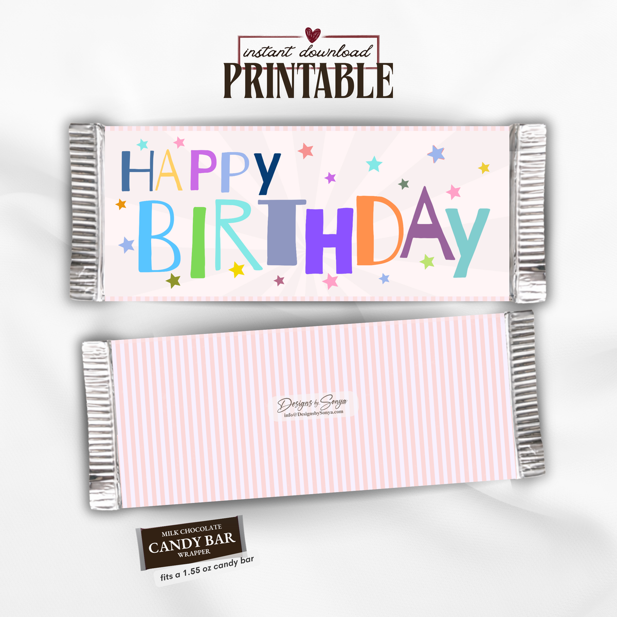Printable Birthday Candy Bar Wrapper | Kids Birthday Party Favor | 1.55 oz Chocolate Bar (Copy)