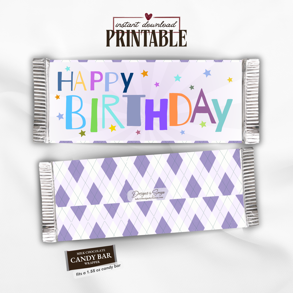 Happy Birthday Candy Bar Wrapper | Printable Birthday Party Favor | 1.55 oz Chocolate Bar