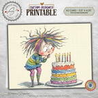 Whimsical Rainbow Birthday Printable A2 Card – Playful Watercolor Child with Cake – Instant Download Greeting Card 5.5 x 4.25