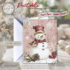 Vintage Snowman Christmas Printable Card • A2 (4.25" x 5.5") Folded Holiday Greeting Note Card • Winter Snowflake Art • Christmas Stationery