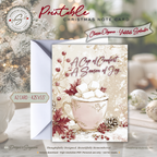 Vintage Hot Cocoa Christmas Printable Card • A2 (4.25" x 5.5") Folded Holiday Greeting Note Card • Winter Mug Art • Christmas Stationery
