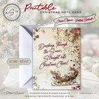 Vintage Sleigh Christmas Note Card, Printable Holiday Greeting Card, Dashing Through the Snow, A2  (4.25x5.5"), Elegant Christmas Stationery