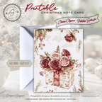 Floral Gift Box Christmas Printable Card • A2 (4.25" x 5.5") Folded Holiday Greeting Note Card • Winter Rose Bouquet Design • Christmas Stationery