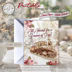 Vintage Christmas Train Printable Card • A2 (4.25" x 5.5") Folded Holiday Greeting Note Card • Railway Steam Engine Art • Winter Stationery