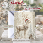 Winter Deer Christmas Note Card, Printable Holiday Greeting, Woodland Yuletide Design, A2 (4.25"x5.5") Folded Card, Elegant Christmas Art Stationery