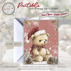 Christmas Teddy Bear Printable Card • A2 (4.25" x 5.5") Folded Holiday Greeting Note Card • Winter Woodland Design • Christmas Stationery