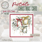 Printable Christmas Card | Red Gold & Sage Green Bow Ornaments | Elegant Watercolor Floral Square Holiday Greeting Card