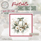 Printable Christmas Card | Sage Bow Ornament with Holly & Pinecones | Elegant Watercolor Holiday Card