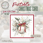 Printable Christmas Card | Red Bow Ornament & White Winter Florals | Elegant Square Holiday Greeting Card