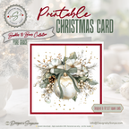 Printable Christmas Card | Sage Green Bow Ornament & White Magnolia Florals | Elegant Watercolor Square Holiday Greeting Card