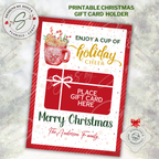 Holiday Cheer Printable Gift Card Holder

Printable Christmas gift card holder with red cocoa mug, candy canes, gold “holiday cheer” script, and red gift-card rectangle. 5x7 design with red diagonal stripe border. Instant digital download for DIY holiday gifting, teachers, coworkers, and family.