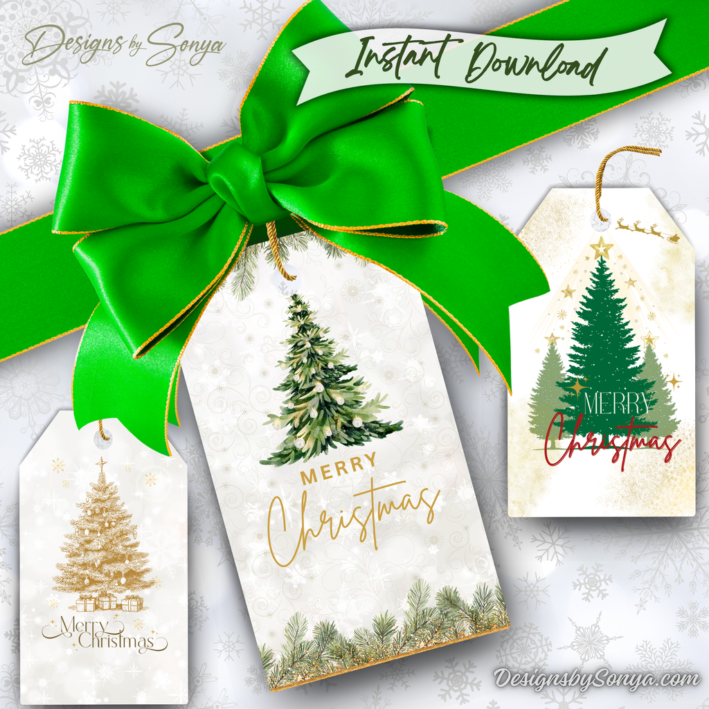 Main Overview (Instant Download, Green Bow)
Printable Christmas gift tags featuring 3 festive designs with green bow banner that says “Instant Download.” Perfect for holiday wrapping and DIY gifting.