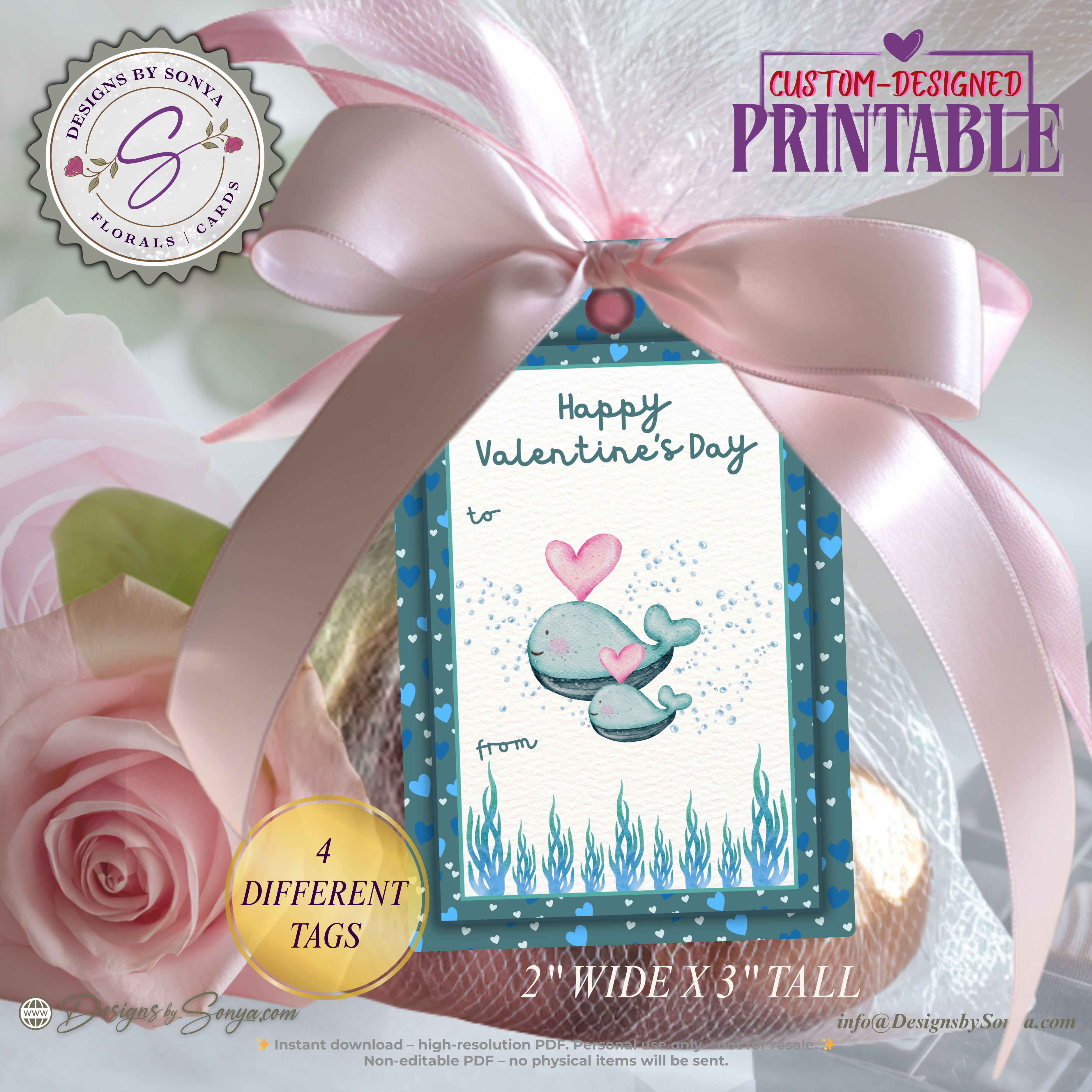 Valentine Printable Gift Tags – 4 Cute Designs for Classroom Favors, Treat Bags & Classroom Gifts – 2x3 Tags Instant Download PDF