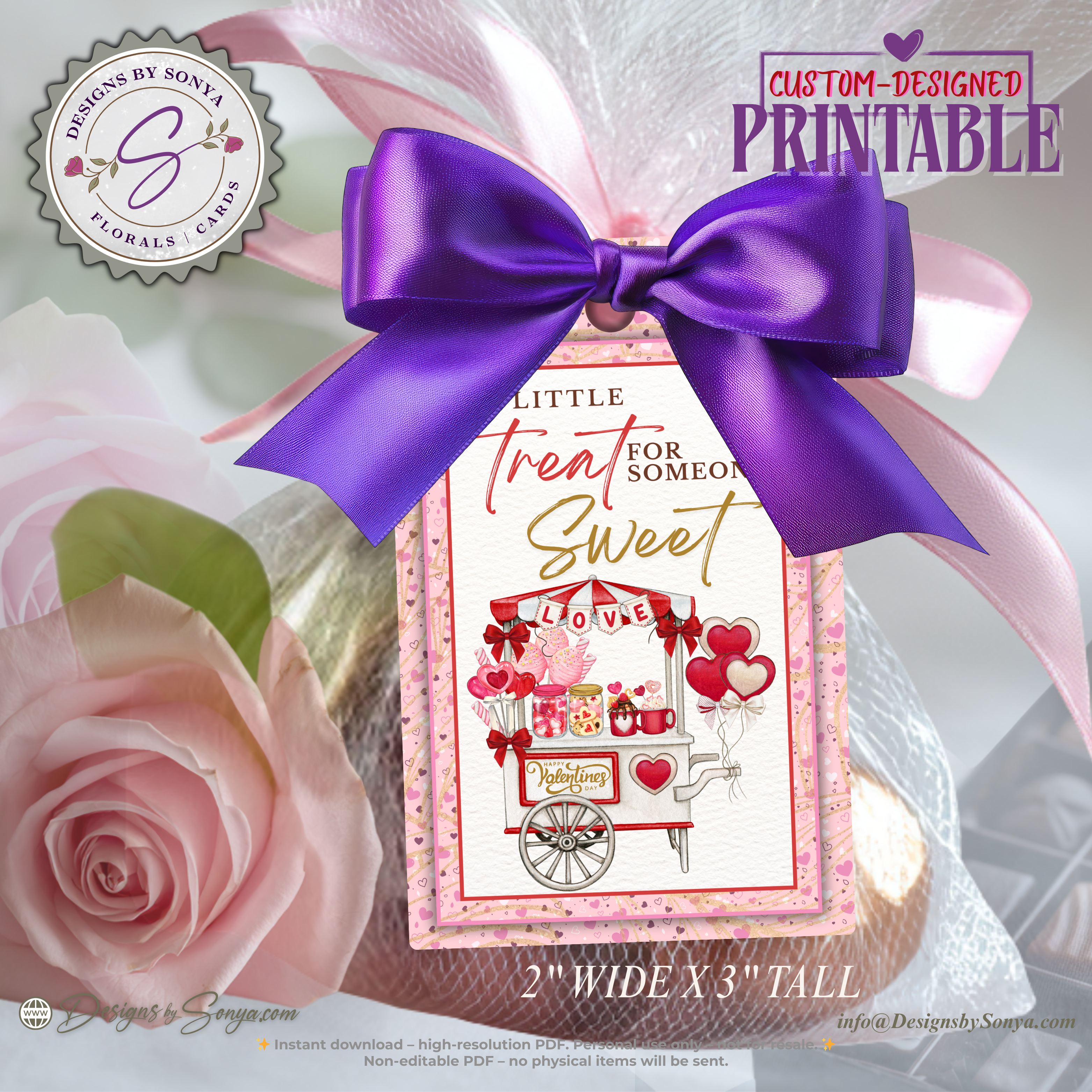 Treat for Someone Sweet Printable Valentine Tag – Candy Cart Gift Tag for Classroom Treat Bags, Teachers, Neighbors – 2x3 DIY Favor Tag