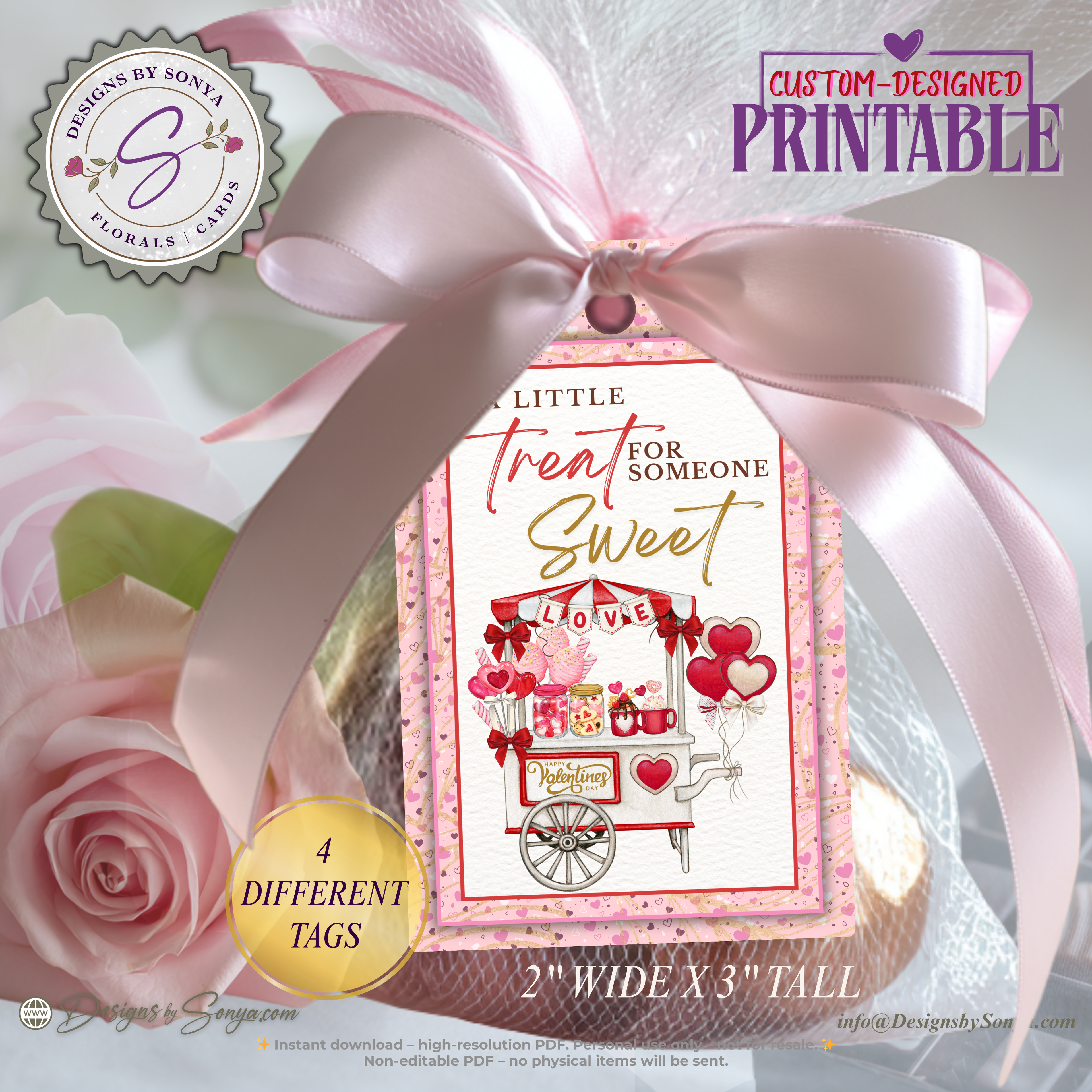 Valentine Printable Tags – Gnome Treat Tags – 4 Custom 2x3 Gift Tags for Classroom Valentines, Teachers, Party Favors, Cute DIY Candy Bags