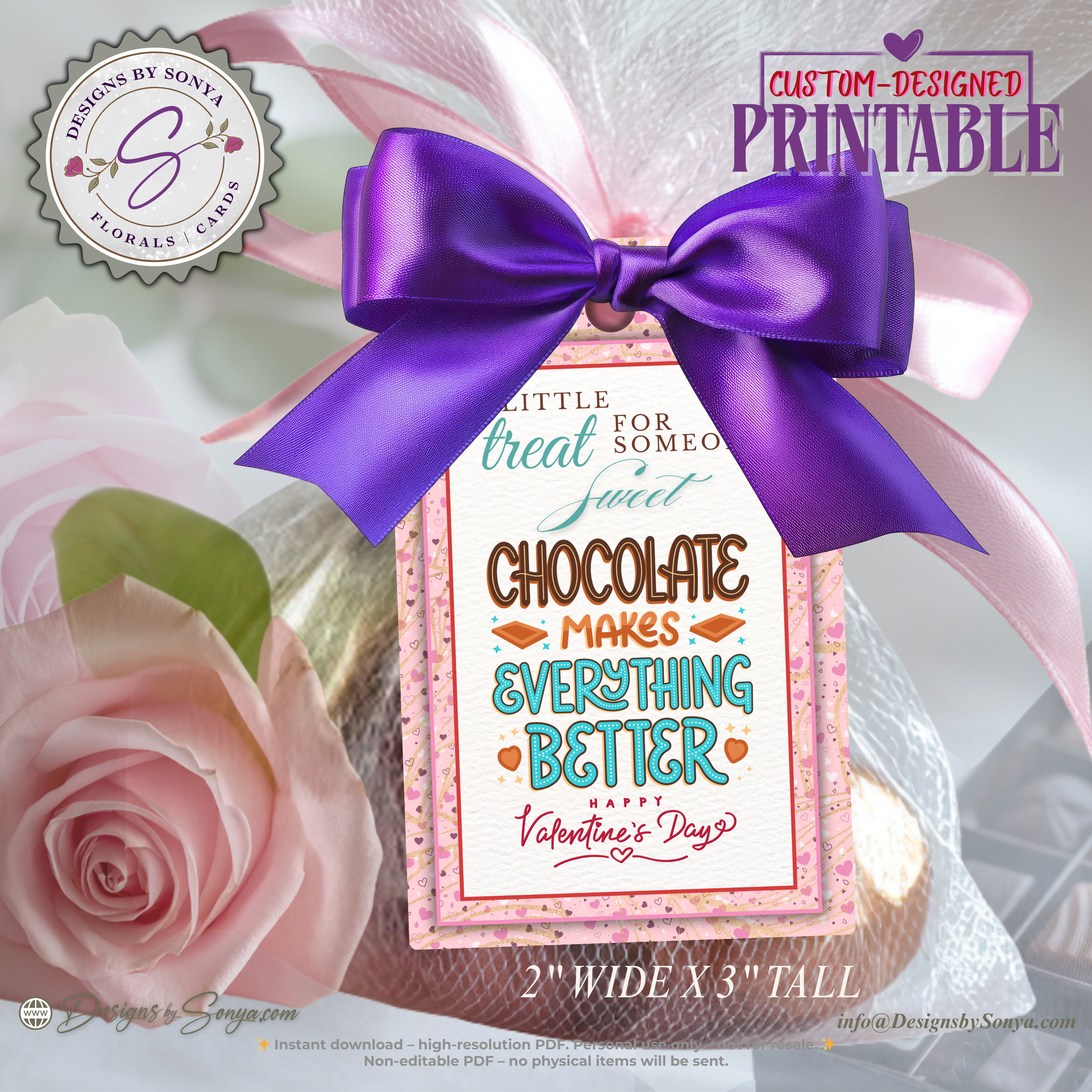 Chocolate Makes Everything Better Valentine Printable Tags – 2x3 Treat Bag Tags – Classroom Party Favors – Cute Valentine Gift Tags – Instant Download