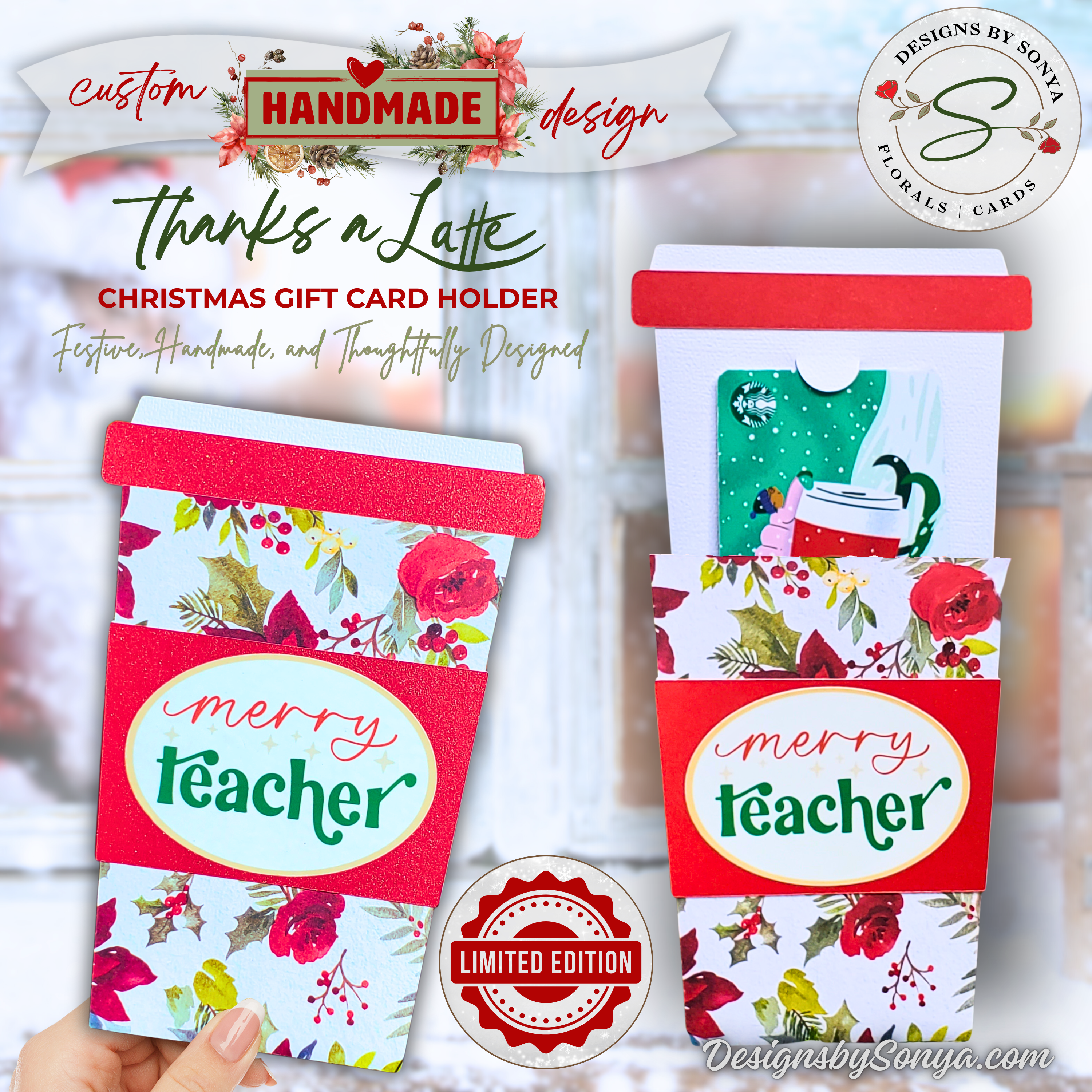 Handmade Coffee Cup Gift Card Holder
Festive handmade Christmas gift card holder in a coffee cup design with “Merry Teacher” label, perfect for holiday teacher appreciation gifts.