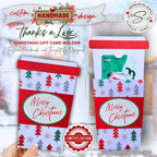 Handmade Christmas Gift Card Holder | Coffee Cup Gift Card Holder for Teachers, Coworkers & Coffee Lovers | Red & Green Christmas Trees