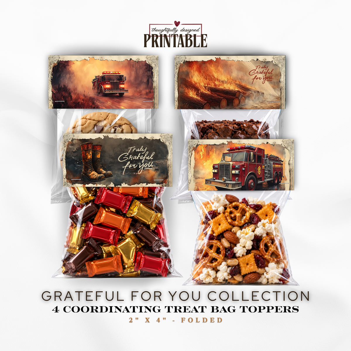Grateful for You First Responder Treat Bag Toppers | Printable Set of 4 | Fire Department Appreciation Gift