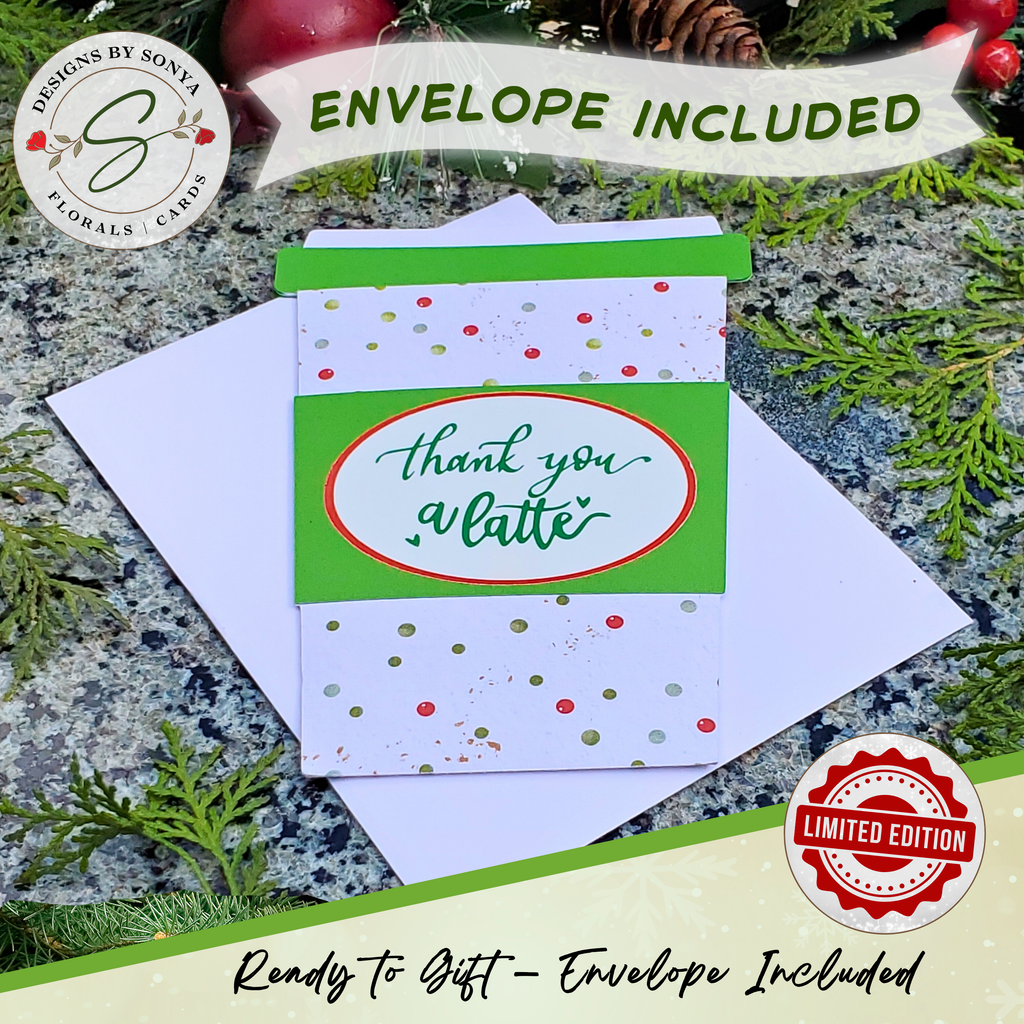 Handmade Christmas Gift Card Holder | Thank You a Latte Coffee Cup Gift Card Holder for Teachers & Coworkers | Festive Polka Dot Design