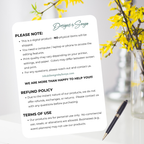 Product Notes
Important notes on digital product use, refund policy, and personal-use terms for the firefighter card template.