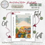 Printable Firefighter Santa Christmas Card Set of 12, A2 Cards (5.5”x4.25”), First Responder Holiday Greetings, Fire Station Watercolor Art