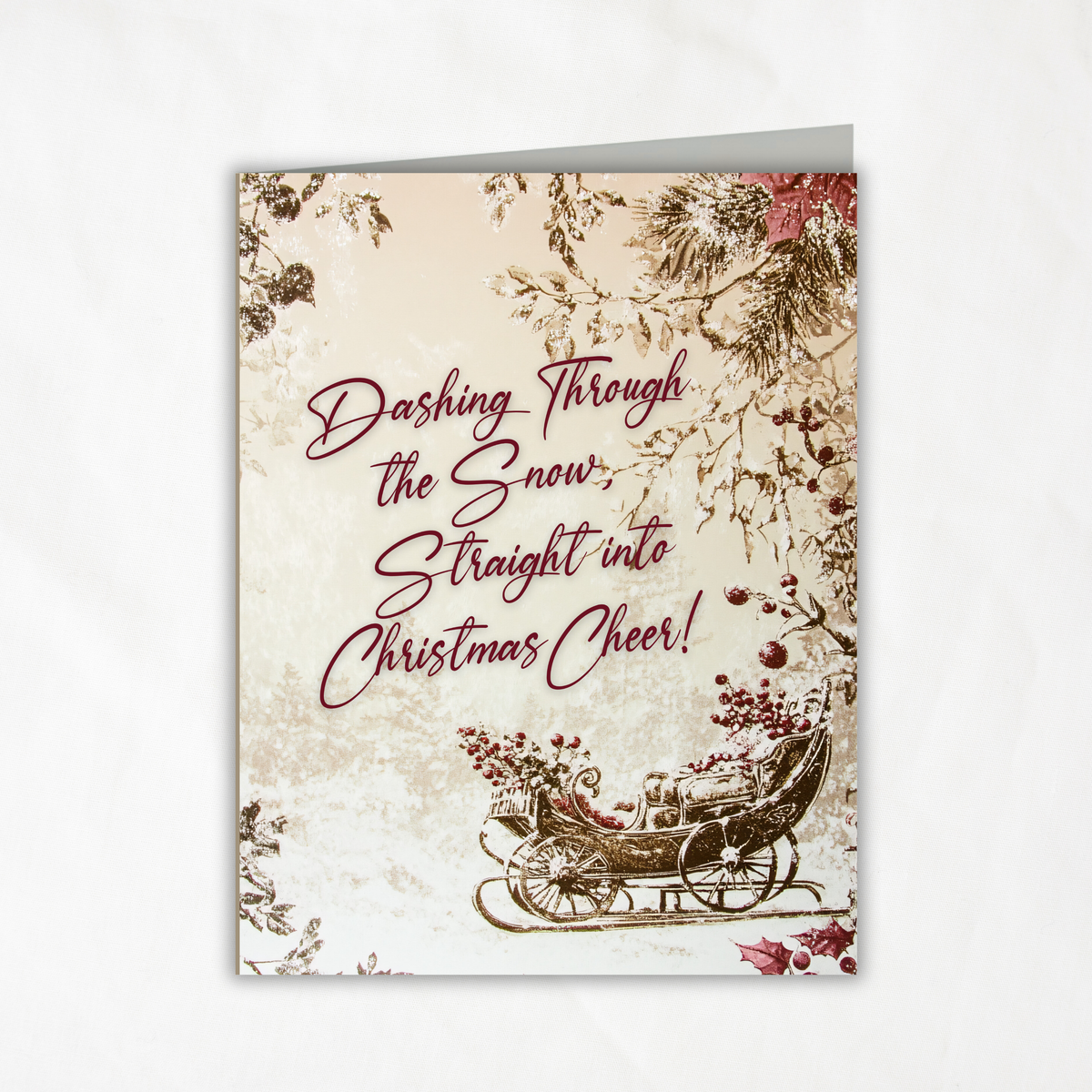 Vintage Sleigh Christmas Note Card, Printable Holiday Greeting Card, Dashing Through the Snow, A2  (4.25x5.5"), Elegant Christmas Stationery
