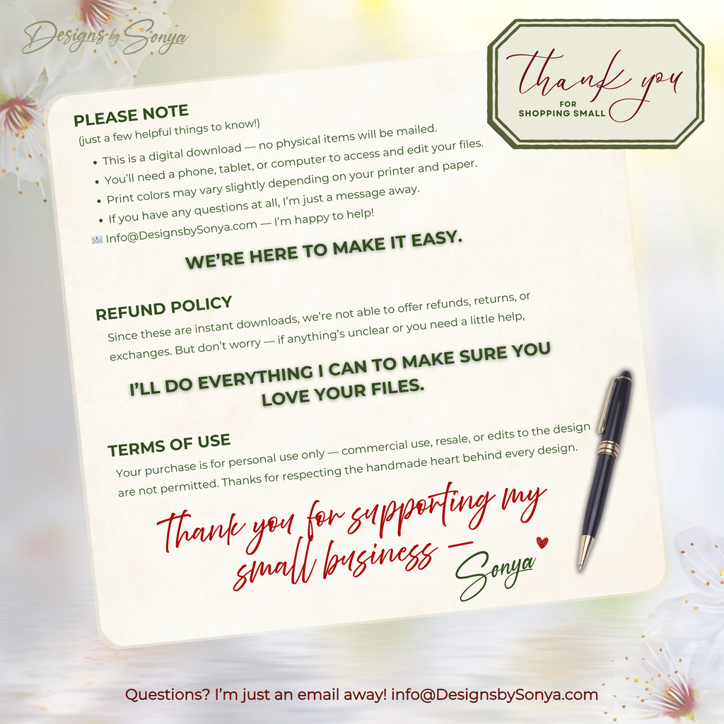 Policies and Support
Overview of digital format, refund policy, and terms of use, plus reassurance of fast, helpful customer support.