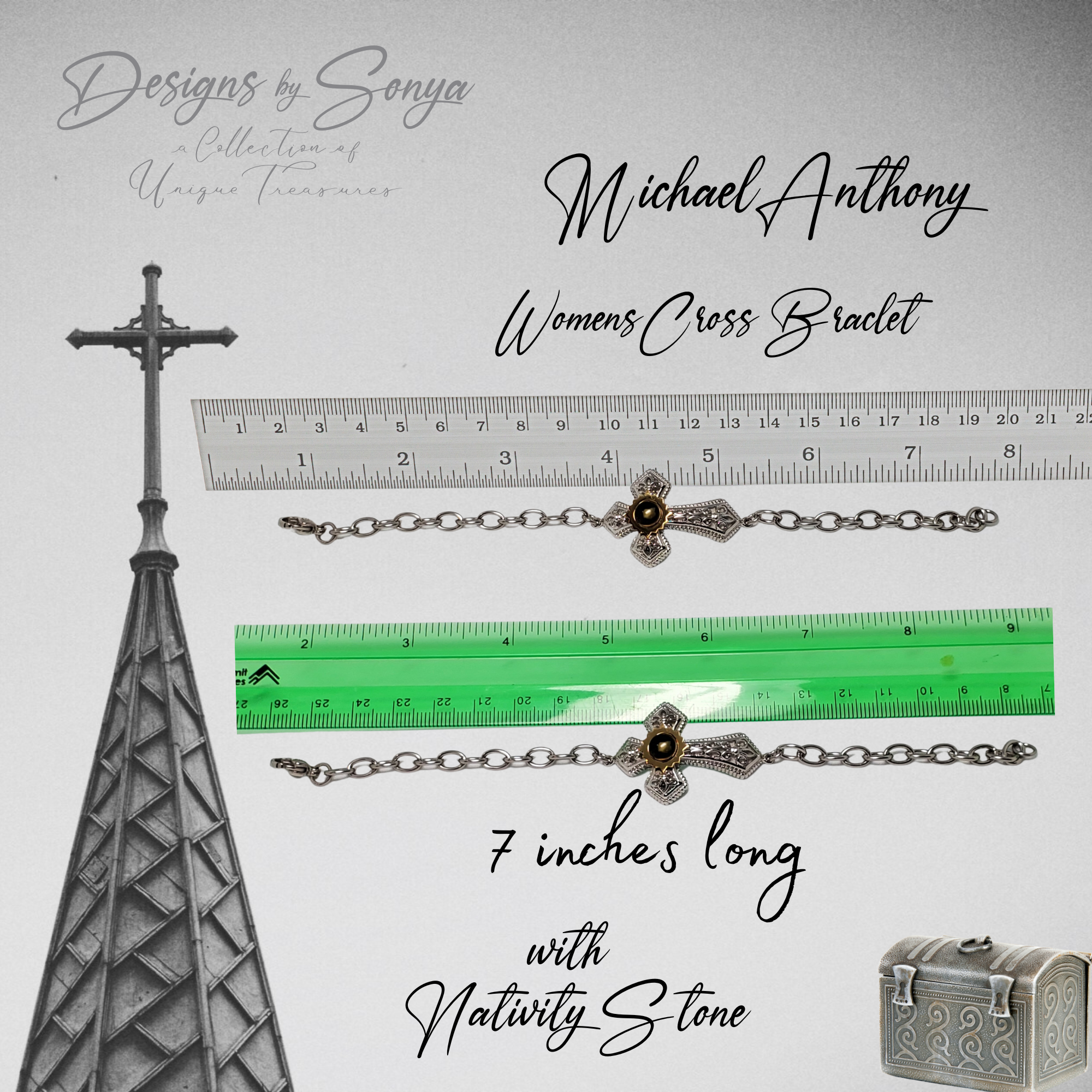 Rare | Nativity Stone Cross | Stainless Steel Bracelet | Certificate of Authenticity | New in Box | Mother's Day Gift | Limited Edition