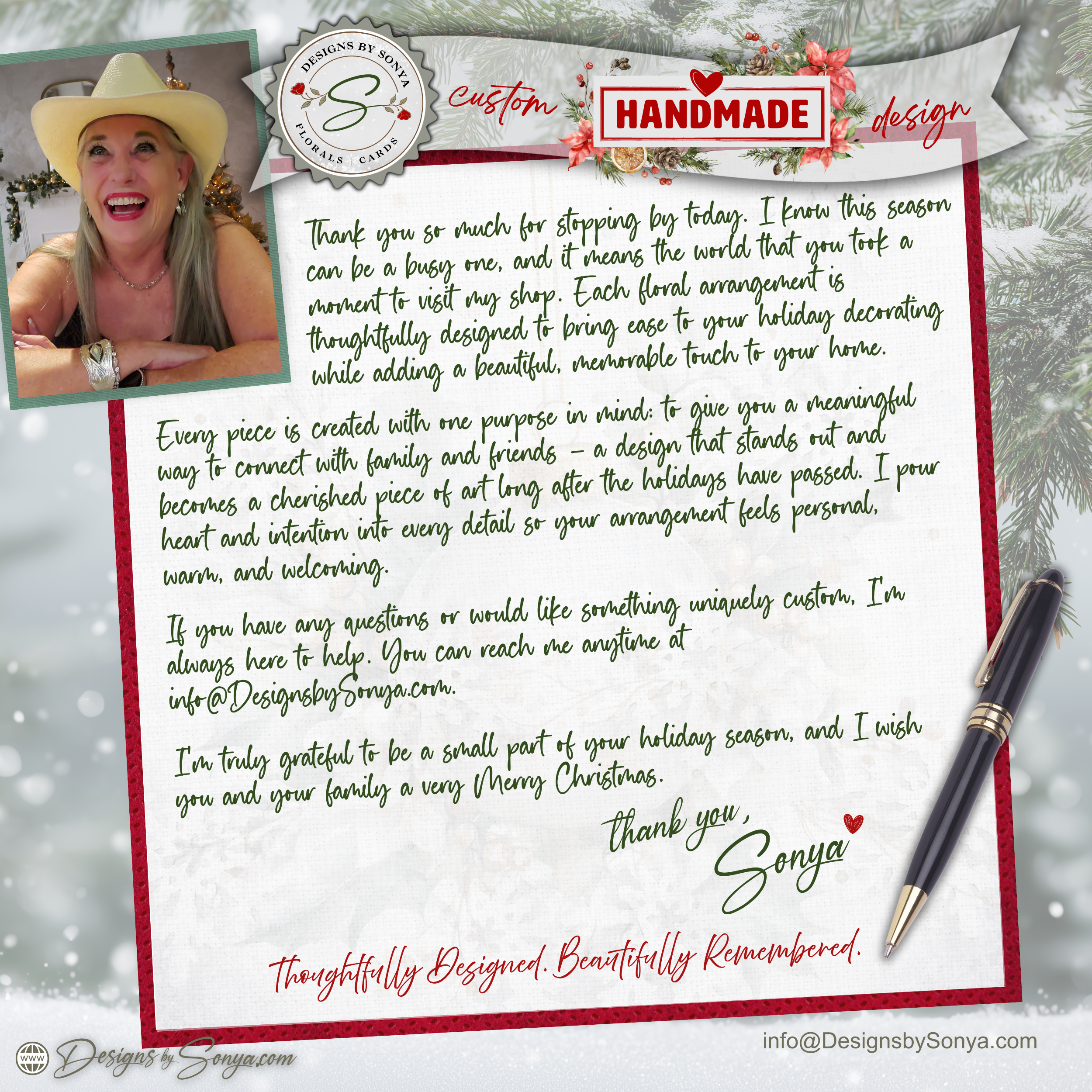 White Winter Floral Arrangement – Custom Designed Christmas Table Décor Centerpiece with Faux Pine, Cedar Greenery and Ivory Roses