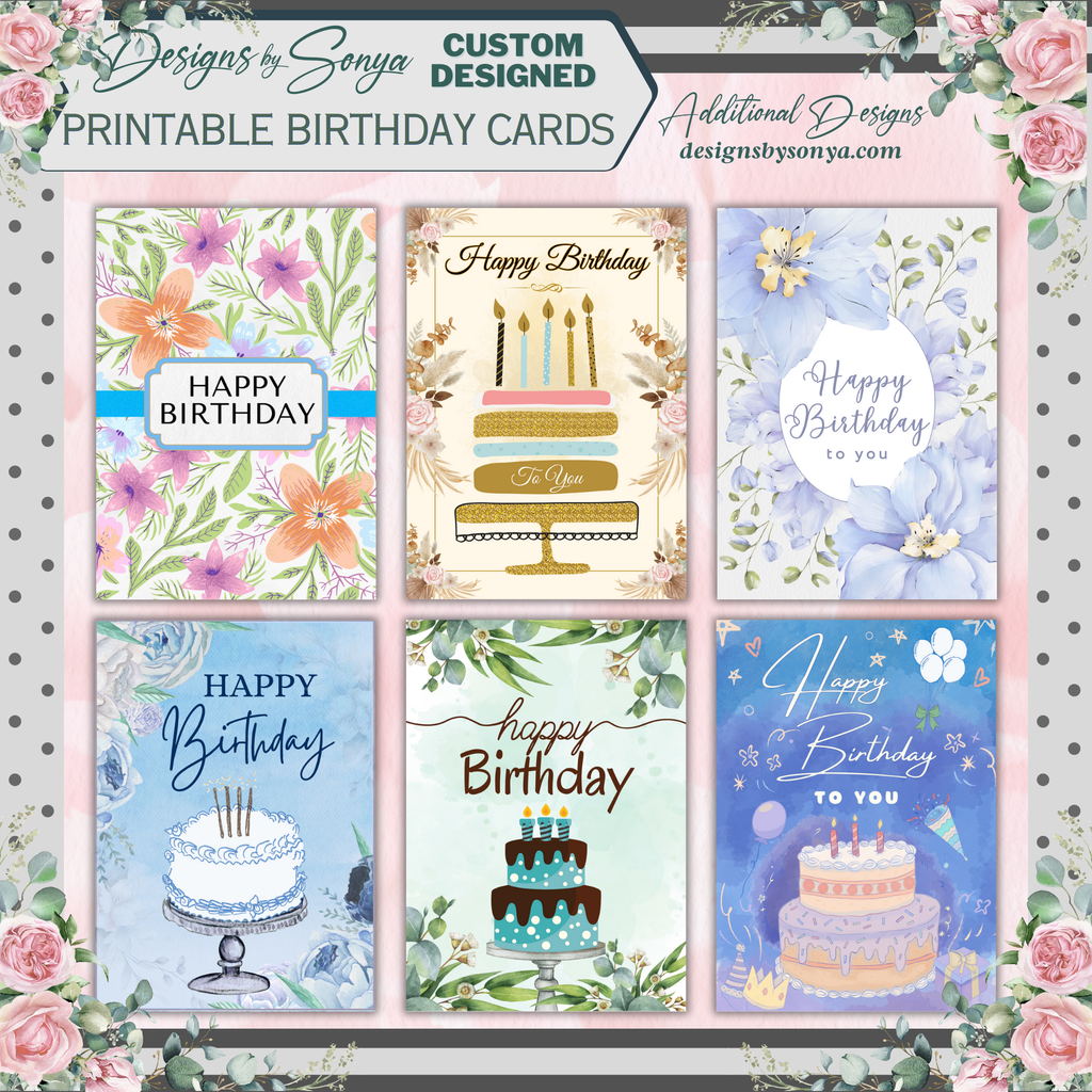 Elegant Gold & Floral Birthday Card 5x7 | Printable Birthday Card | Fits A7 Envelope | Custom Insert Message | Digital Download | Print at Home