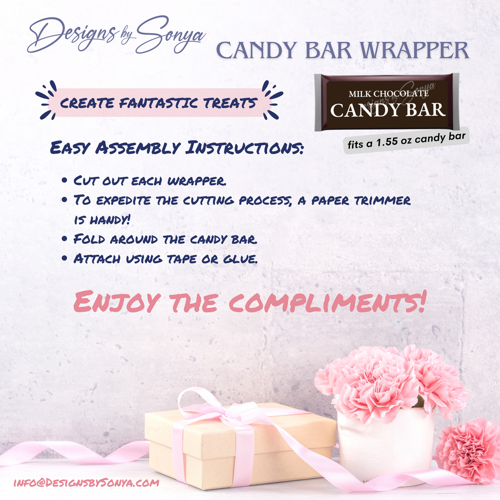 Mother’s Day Candy Bar Wrappers – Printable Chocolate Bar Wrappers – DIY Party Favor
