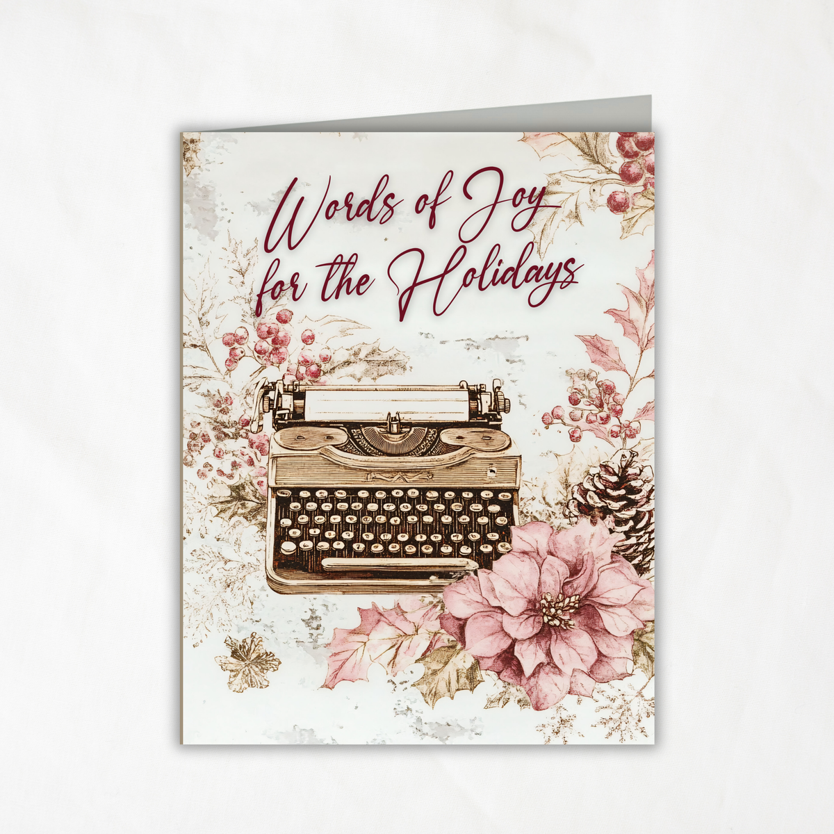 Printable Christmas Card • Vintage Typewriter Holiday Note Card • A2 (4.25" x 5.5") Floral Winter Design • Words of Joy Greeting