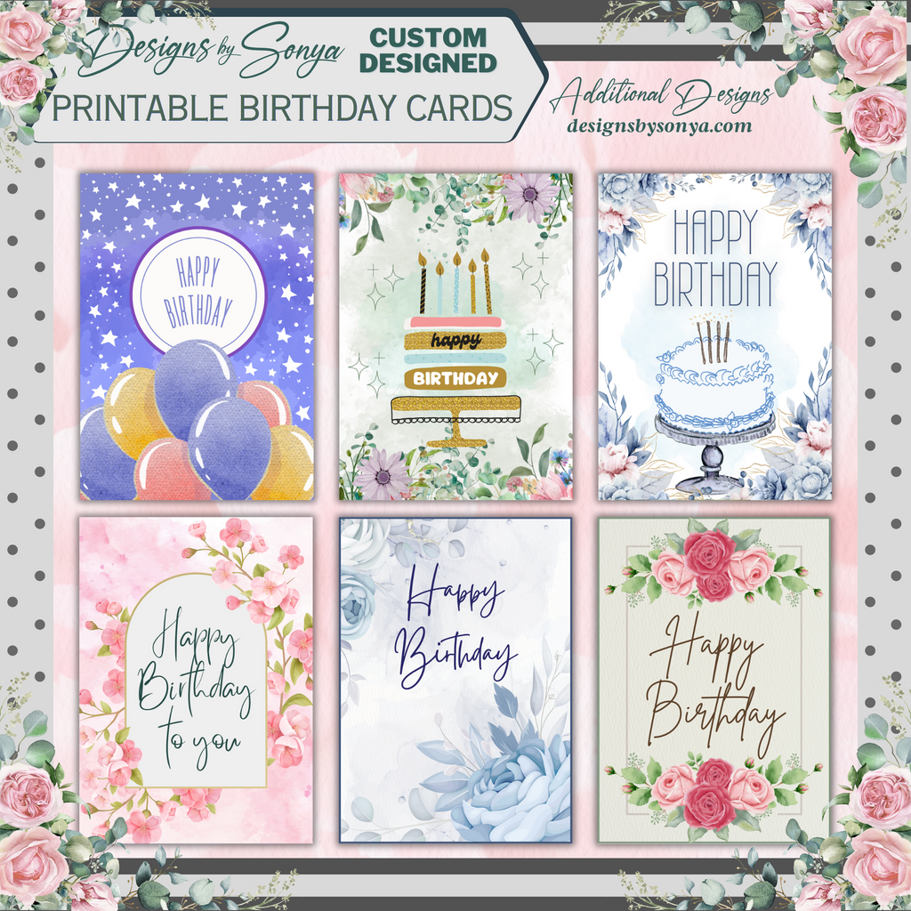 Elegant Gold & Floral Birthday Card 5x7 | Printable Birthday Card | Fits A7 Envelope | Custom Insert Message | Digital Download | Print at Home