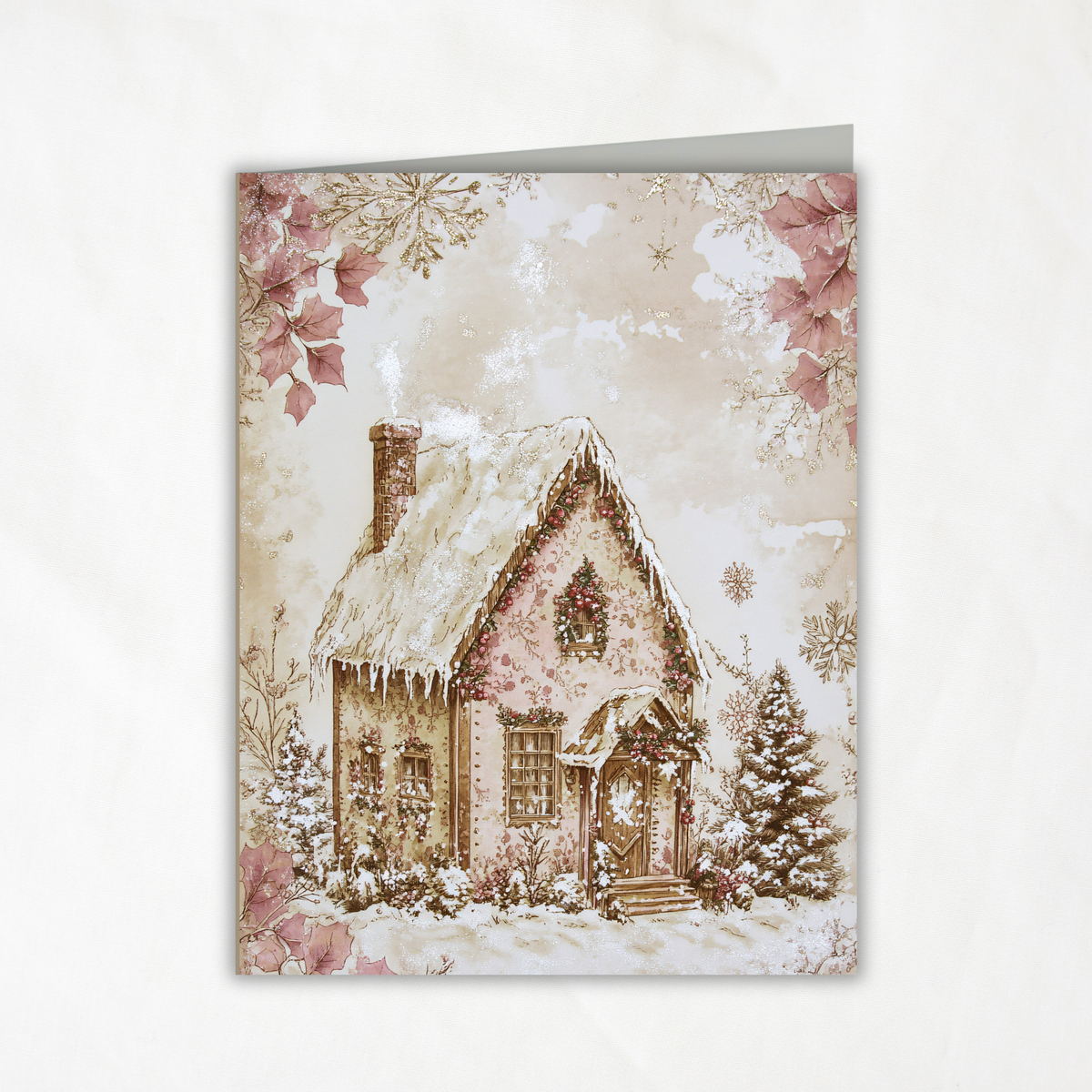 Gingerbread Cottage Christmas Printable Card • A2 (4.25" x 5.5") Folded Holiday Greeting Note Card • Vintage Storybook Design • Christmas Stationery