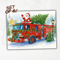 Firefighter Christmas Card Set of 6 | Printable Firetruck Holiday Cards | First Responder Christmas Cards | Engine 37 Collection