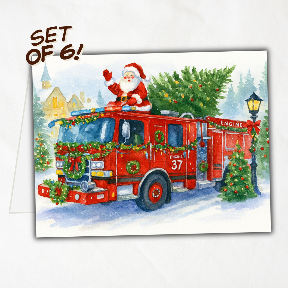 Engine 37 Firetruck Printable Christmas Note Cards | Set of 6 A2 - 5.5"x4.25"| Honor the Firefighter and First Responder Heroes