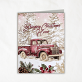 Printable Christmas Greeting Card | Vintage Red Truck | Bringing Christmas Home | Snowy Holiday Note Card | A2 (4.25" x 5.5") PDF