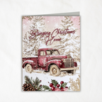 Printable Christmas Greeting Card | Vintage Red Truck | Bringing Christmas Home | Snowy Holiday Note Card | A2 (4.25" x 5.5") PDF