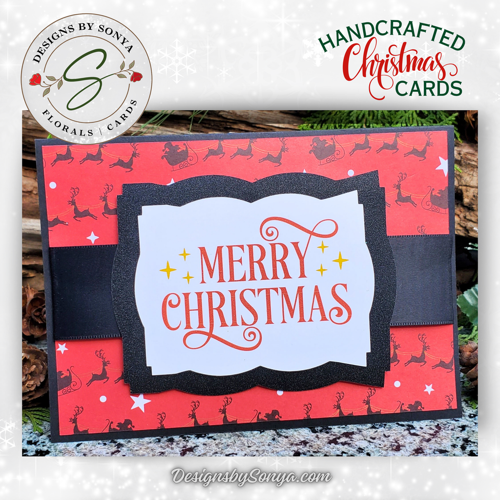 Handmade Custom Designed Merry Christmas Card with Reindeer Design | Unique 5"x7" Holiday Greeting