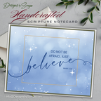 Handcrafted Christian Notecard – Blue Sparkle Scripture Card – Mark 5:36 “Just Believe” – A2 Blank Encouragement Card – Faith Stationery