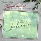 Handcrafted Christian Notecard – Green Sparkle Scripture Card – Mark 5:36 “Just Believe” – A2 Blank Encouragement Card – Faith Gift