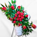 Eternal Love Standing Cross with Red Roses | Sympathy Florals for Funeral, Memorial, Cemetery
