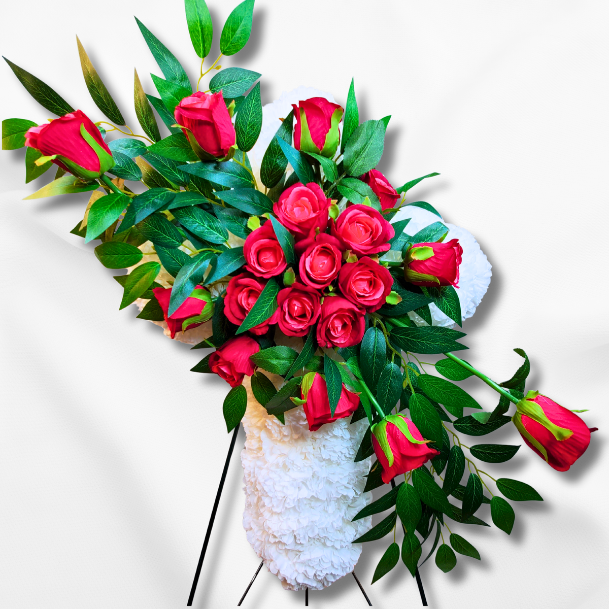Eternal Love Standing Cross with Red Roses | Sympathy Florals for Funeral, Memorial, Cemetery