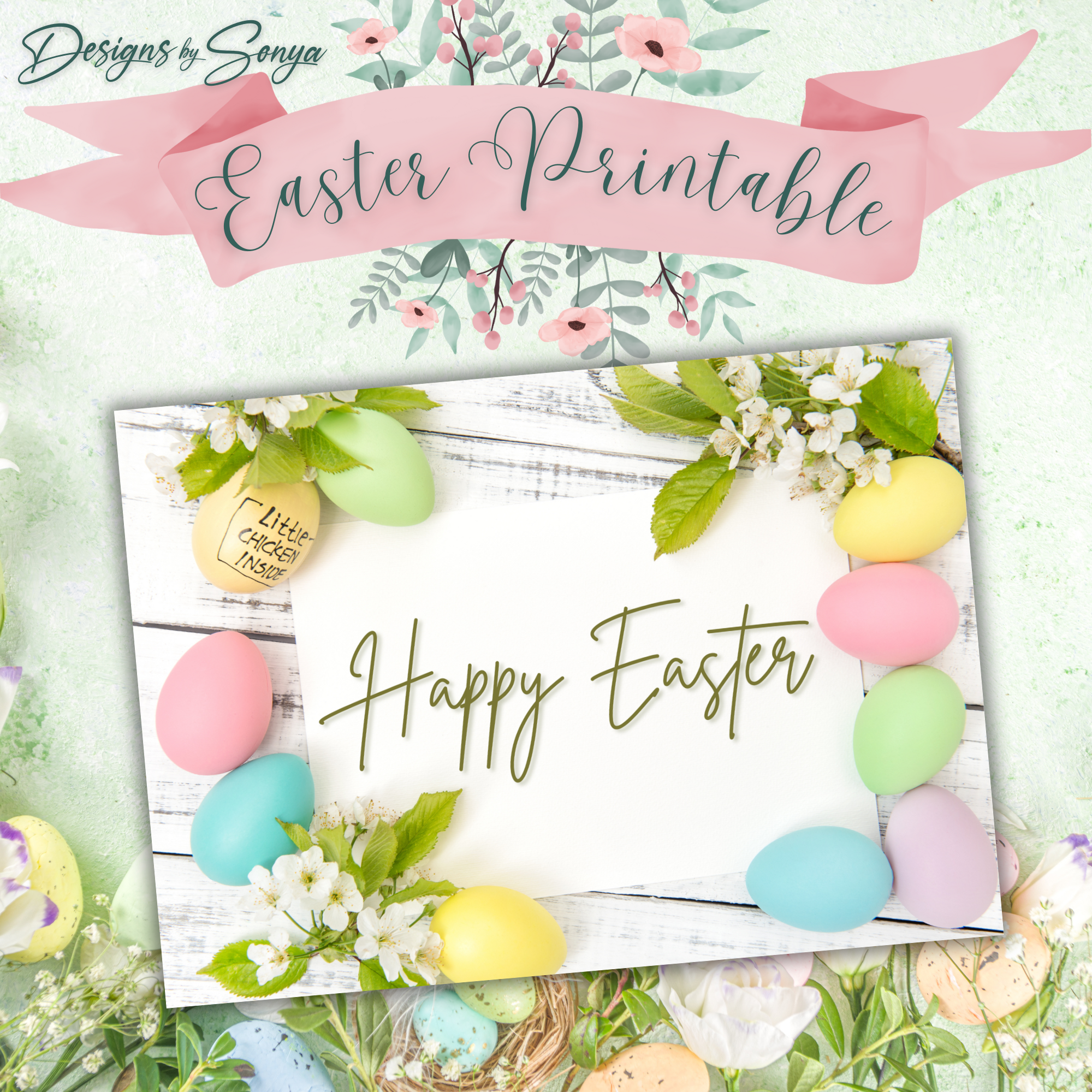 Happy Easter Egg Framed | Custom Designed | 5 x 7 Printable Greeting Card | Matching Envelope Included | Instant Download | Print from Home