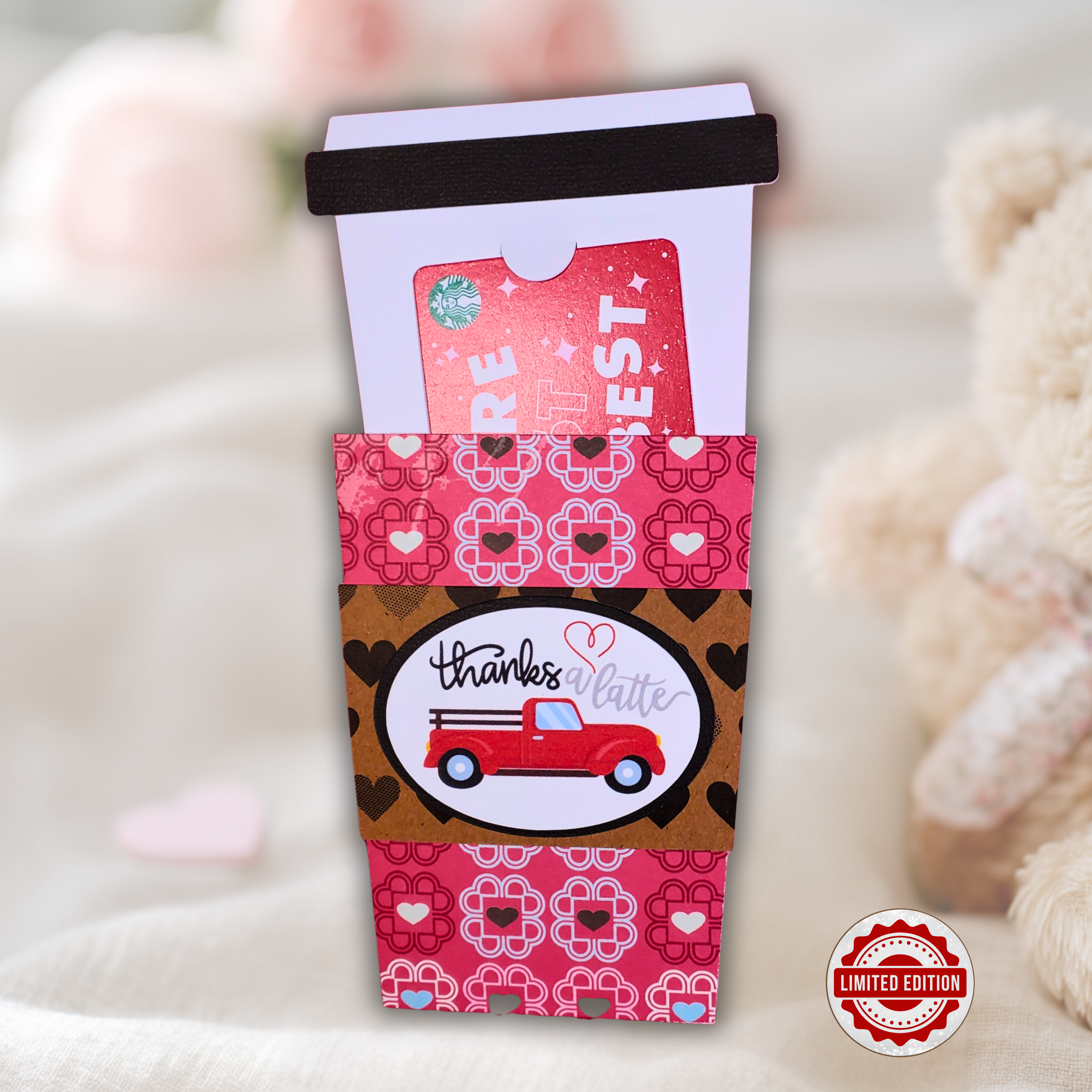 Valentine’s Day Latte Gift Card Holder – Thanks a Latte Coffee Cup Gift Card Sleeve with Pull-Out Insert – Teacher Friend Valentine Gift
