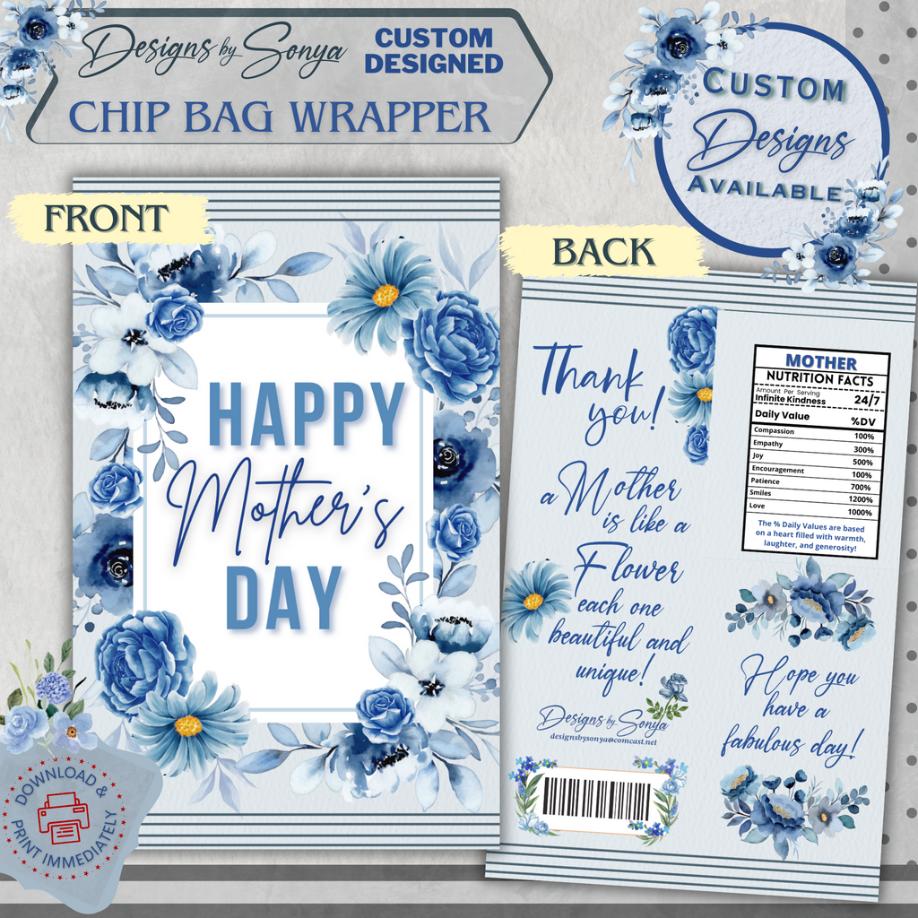 Custom Designed Mother's Day Chip or Treat Bag Wrapper | Party Favor | Simple | Unique | Mom Gift | Instant Download | Print at Home