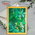 LIMITED EDITION | Elegant Green Ornament Christmas Card | Handcrafted A7 Holiday Greeting with Glitter Accents & Printed Interior Message