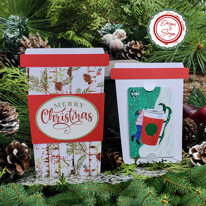Christmas Coffee Cup Gift Card Holder – Birch Pine Merry Christmas – Handmade Holiday Card for Teachers, Coworkers, Staff