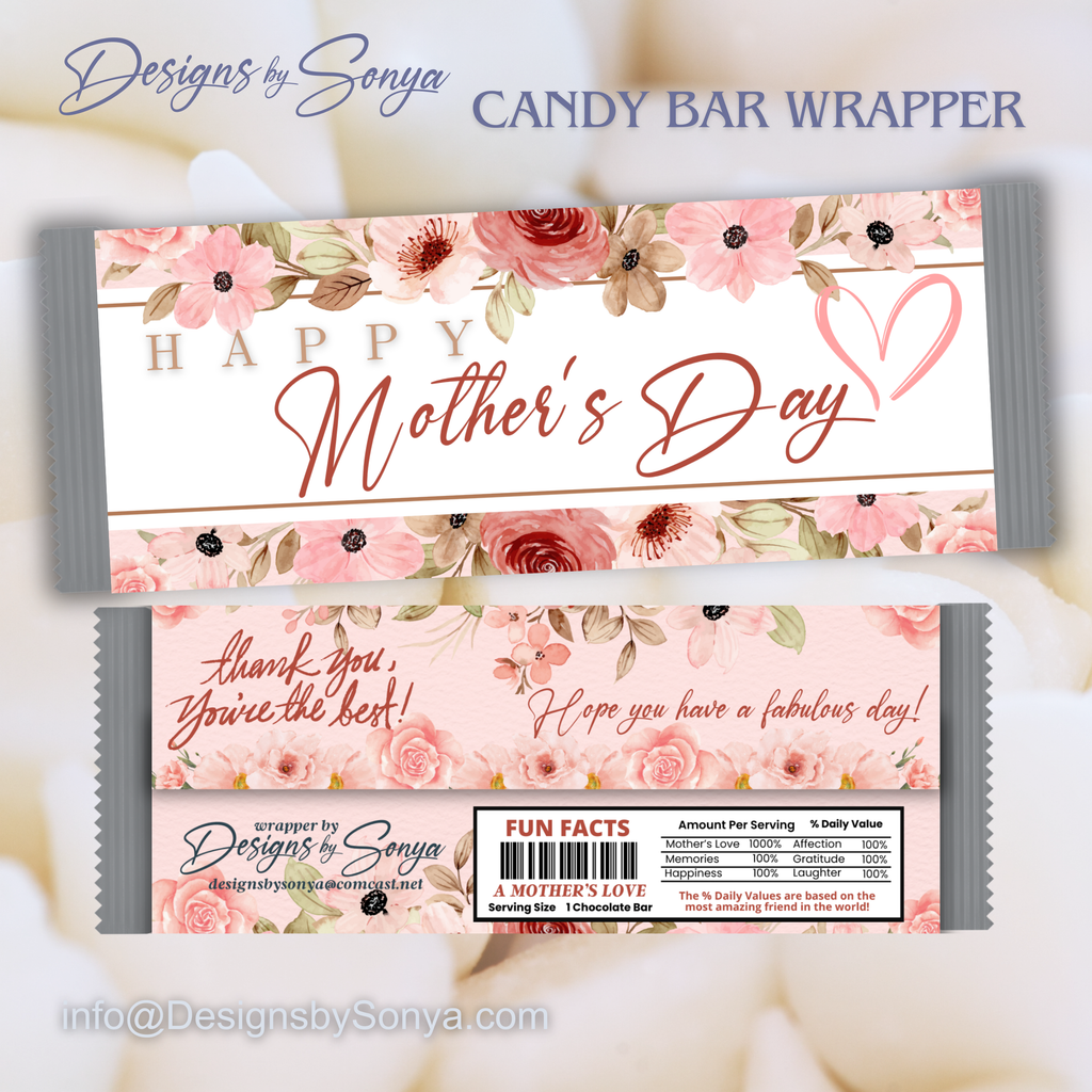 Mother’s Day Candy Bar Wrappers – Printable Chocolate Bar Wrappers – DIY Party Favor